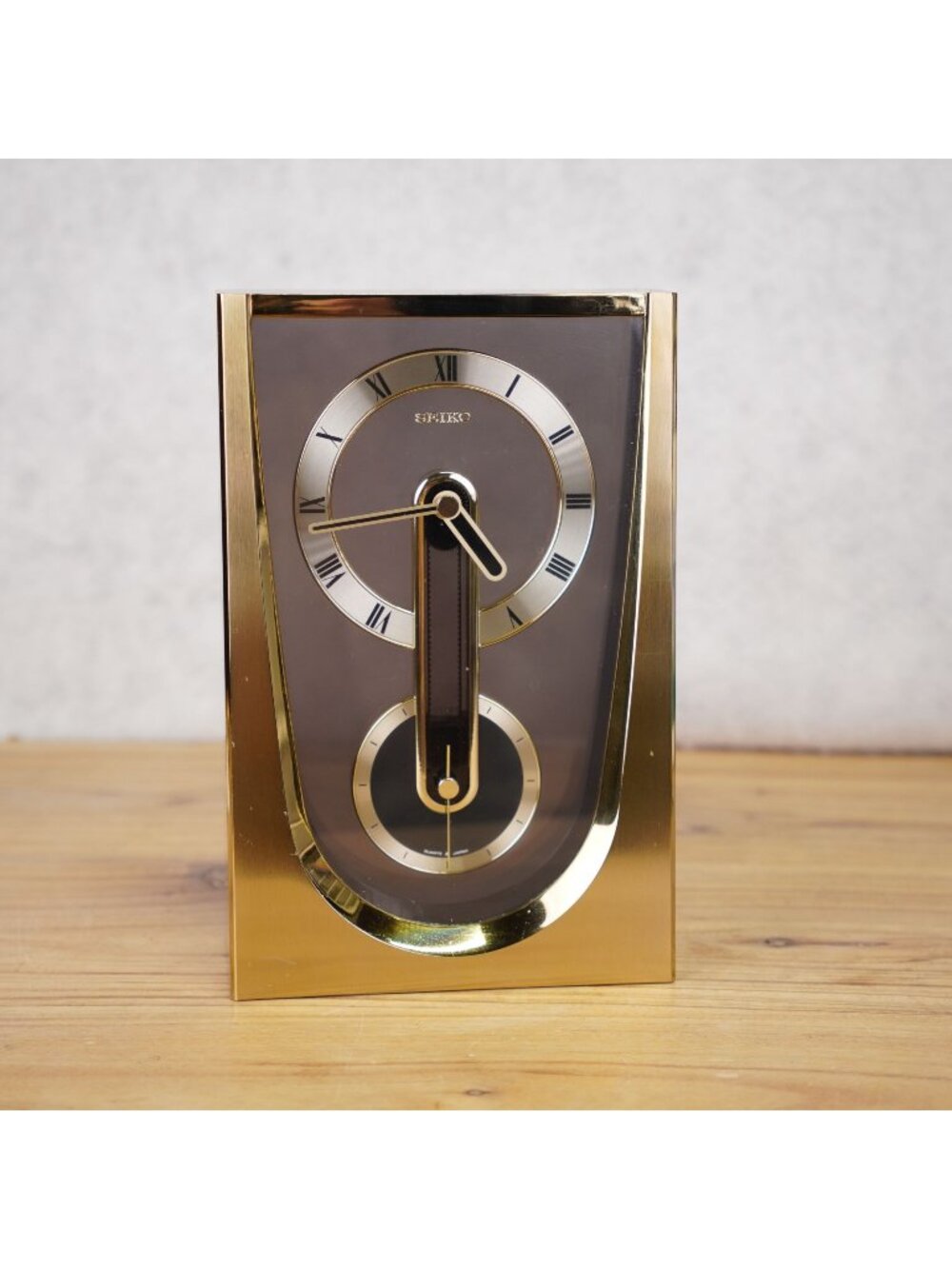 Vintage Seiko Mantel Clock Desk Table Top Roman Numeral Gold Brass Made In Japan